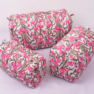 Set Of 3 Makeup Bag, Cotton Toilet Bag, Toiletry Bags, Cosmetic Bag,Block Print Bag Free Shipping image 1