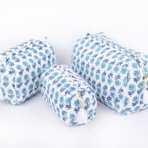 Set Of 3 Quilted Toiletry Bag, Block Print Make Up Bag, Cosmetic Bag - Free Shipping