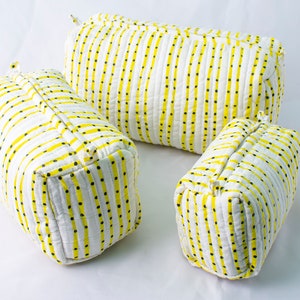 Ensemble de 3 sacs de maquillage, trousse de toilette en coton jaune, trousses de toilette, sac cosmétique, sac d’impression block - livraison gratuite
