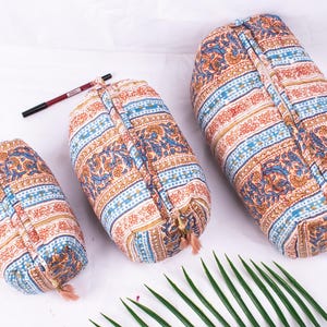 Lot de 3 trousses de maquillage en coton matelassé, trousse de toilette imperméable, trousse de maquillage à carreaux, trousse à cosmétiques, petite trousse de toilette pour femme