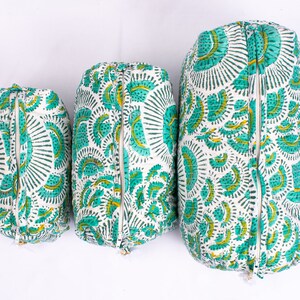 Multicolor - Ajrakh Block Printed Cotton Toiletry Bags (Set of 3)