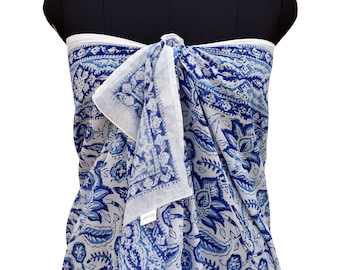 Blue Flower Sarong, Light Weight Beach Wear Pareo, Beach Cover Up - Gift For Her