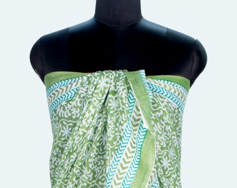 Green Sarong, Beach Wrap Pareo, Beach Cover Up Light Cotton Resort Wear - Gift For Her
