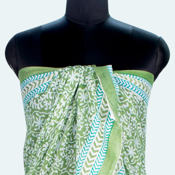 Green Sarong, Beach Wrap Pareo, Beach Cover Up Light Cotton Resort Wear - Gift For Her