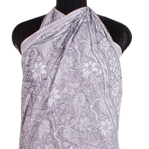 Gray Bird Print Sarong Beach Wrap For Woman | Beach Cover Ups | Cotton Scarf |  Travel Wrap