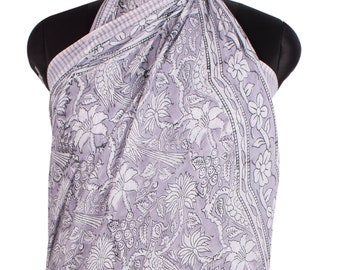 Gray Bird Print Sarong Beach Wrap For Woman | Beach Cover Ups | Cotton Scarf |  Travel Wrap