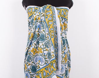 Summer Beach Wrap Sarong, Block Printed Pareo, Cotton Sarong Wrap - Gift For Her