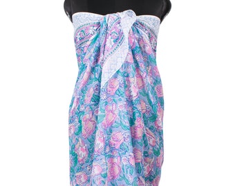 Cotton Sarong Beach Wrap, Sarong For Woman, Block Print Pareo, Beach Coverup