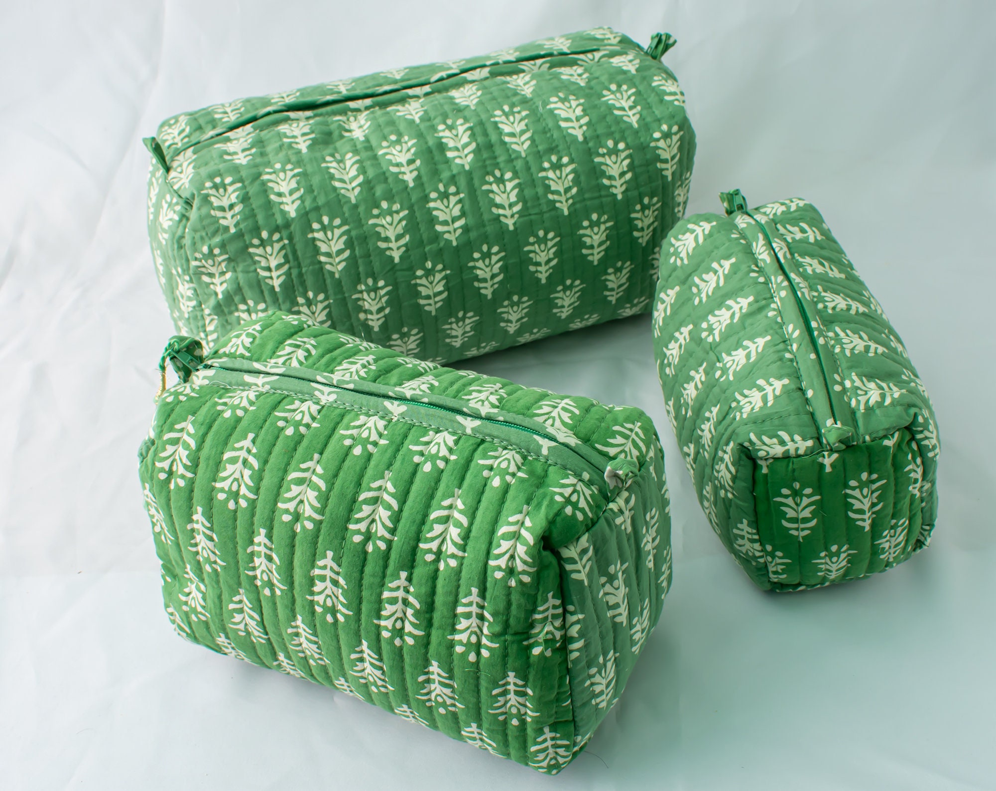 Set of 3 Block Print Makeup Bag Cotton 