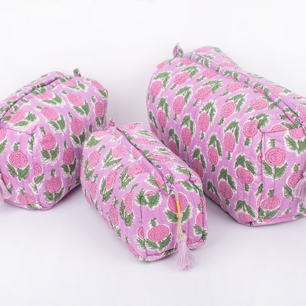 Set Of 3 Makeup Bag, Toiletry Bag, Quilted Toiletry Bag, Cotton Cosmetic Bag - Free Shipping