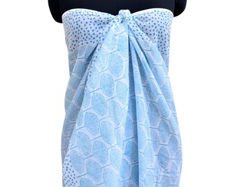 Turquoise Leaf Sarong, Pareo, Beach Cover Up Light Cotton Resort Wear - Gift For Her