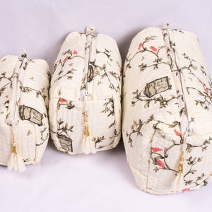 3 Makeup Bag Set Of, Cotton Toilet Bag, Toiletry Bags, Cosmetic Bag,Block Print Bag Free Shipping image 4