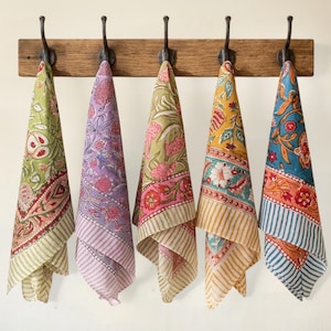5 Pcs Handblock Print Cotton Bandanas, Organic Head Scarves, Soft Hair Wraps
