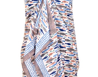 Fish Print Sarong, Pareo, Beach Cover Up