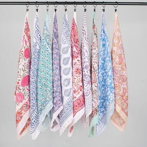 10 pcs Handblock Printed Cotton Bandana Scarf, Organic Foulard Accessory, Paisley Necktie Face Mask, Summer Gift Accessory For Men & Women