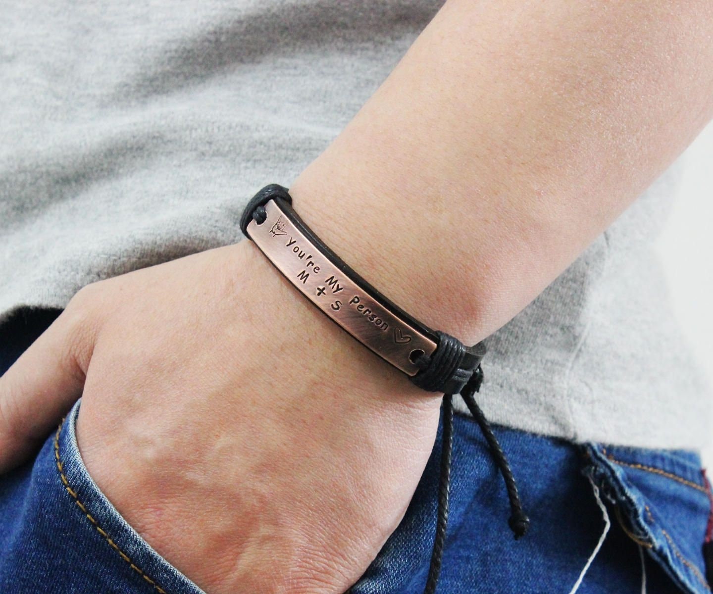 Mens Leather Bracelet Personalized Bracelet Custom Bracelet Etsy