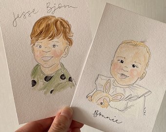 Hand-Painted Mini Portrait: Child or Pet Acrylic Painting (A6)