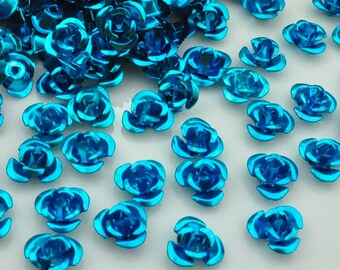 50 x 6mm Turquoise Blue Aluminium Rose Spacer Beads