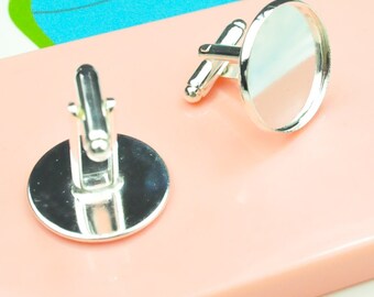 30 pcs of Silver Tone Lovely Cuff Links Cufflinks With Round Bezel Setting Match 18mm Cameo,,Cabochon Setting Cuff Links.