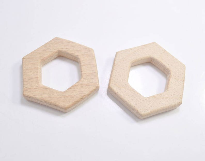 DIY Supplies for Safe Teething Necklace. 5pcs Natural Wood Teether,Hexagon Pendant,High-Quality Untreated Wood Teething ToyPendant