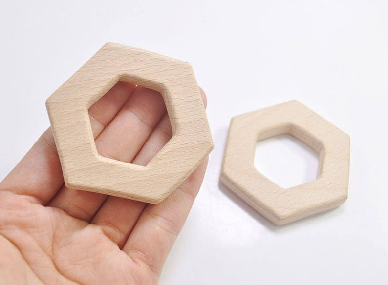 DIY Supplies for Safe Teething Necklace. 5pcs Natural Wood Teether,Hexagon Pendant,High-Quality Untreated Wood Teething ToyPendant