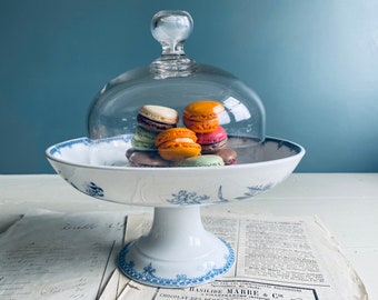 A vintage French blue and white porcelain compotier, Mona, porcelain pedestal plate