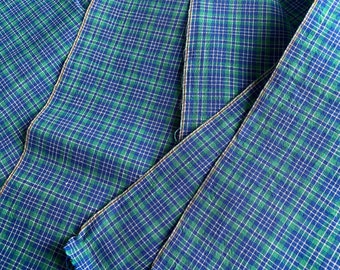 Vintage French blue checked cotton fabric, 3 metres