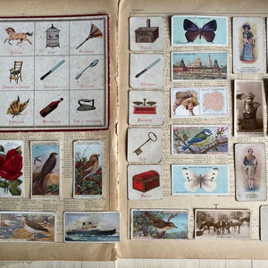 Effimere di carta francesi e inglesi d'epoca, carte da collezione, carte di sigarette, carte della lotteria