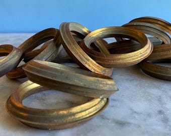 18 Antique French Brass Curtain Rings, Hollow Textured Design
