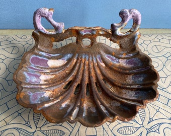 A vintage French metal soap dish, wall mounted soap dish