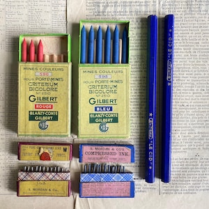 Vintage French and English propelling pencil leads and graphite pencils