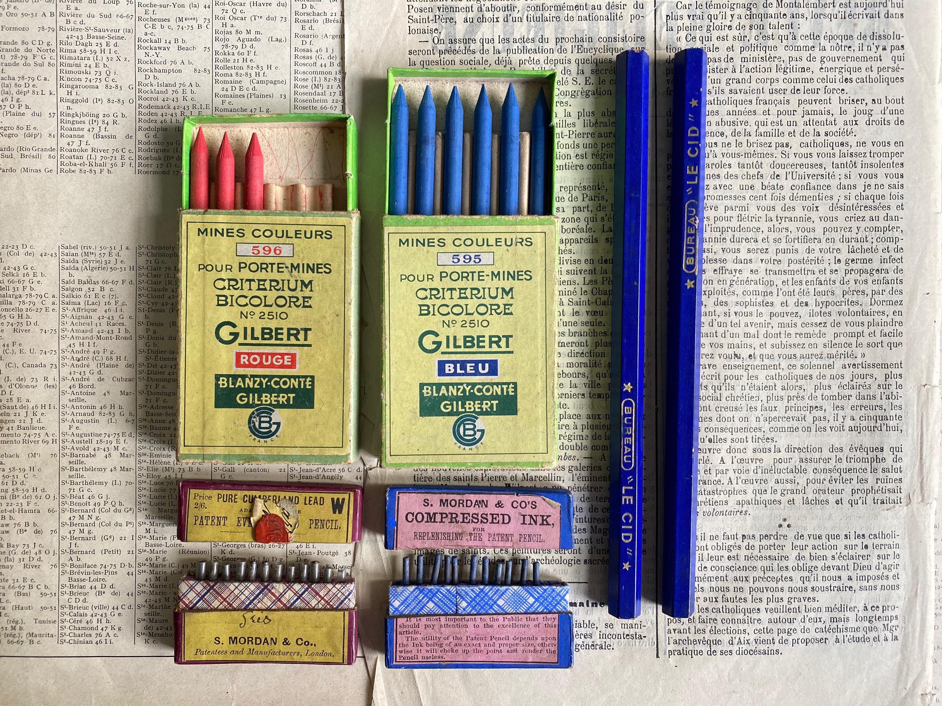 Vintage French and English propelling pencil leads and graphite pencils