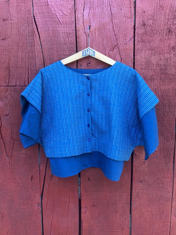 A vintage French Anastasia blue cotton top, Franco