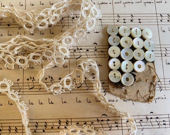 Vintage French Mother of Pearl Buttons and Lace Trim