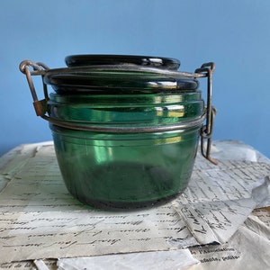 A very heavy, vintage, French, Solidex canning jar, green canning jar, 350mls