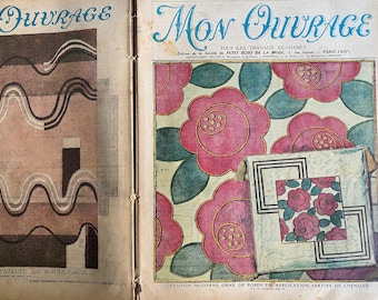 A collection of vintage French Mon Ouvrage magazines, sewing, crafting, 1935