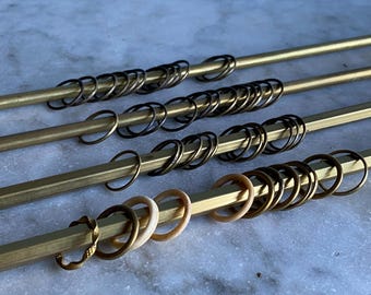 A vintage French extendible brass curtain rod and rings, curtain pole, bistro curtain pole