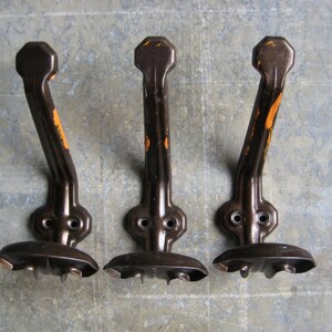 3 vintage French steel coat hooks, pressed steel hooks, hat hooks, door furniture, home decor, industrial decor