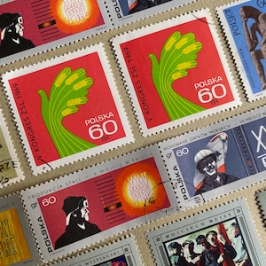 A collection of vintage French Polish stamps, 1960s and 70s
