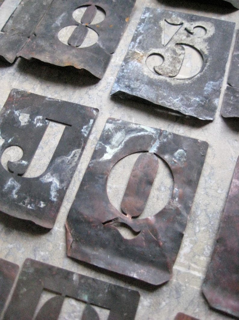 vintage french copper stencils, zinc stencils, alphabet, numbers, pochoirs, home decor image 4