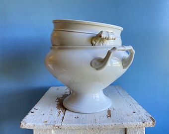 Deux soupières françaises vintage, ironstone, terre de fer, soupières décoratives