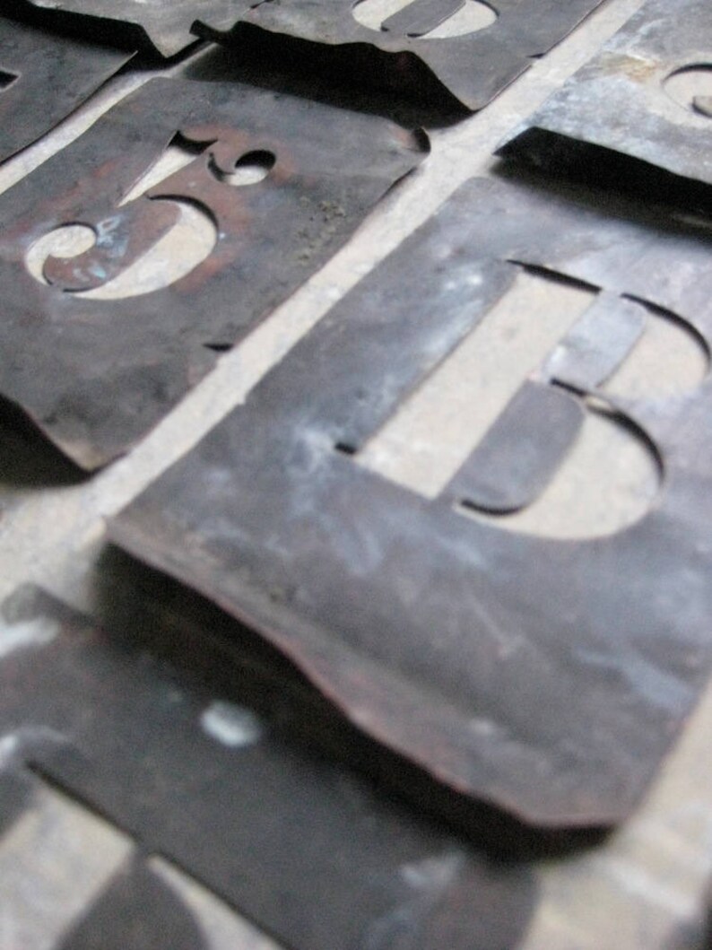 vintage french copper stencils, zinc stencils, alphabet, numbers, pochoirs, home decor image 2