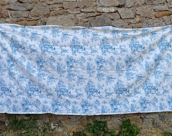 Vintage French cotton fabric, Romanex Boussac Pastorale, toile de jouy
