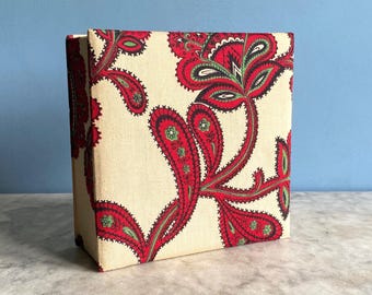 A vintage French fabric covered box, sewing box