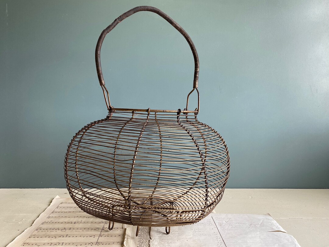 A Vintage French Wire Basket, Kitchen Basket, Salad Spinner, Egg Basket