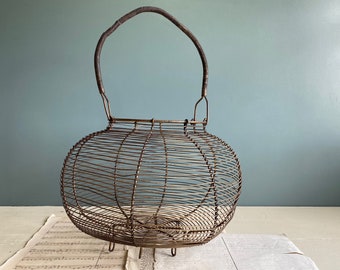 A vintage French wire basket, kitchen basket, salad spinner, egg basket