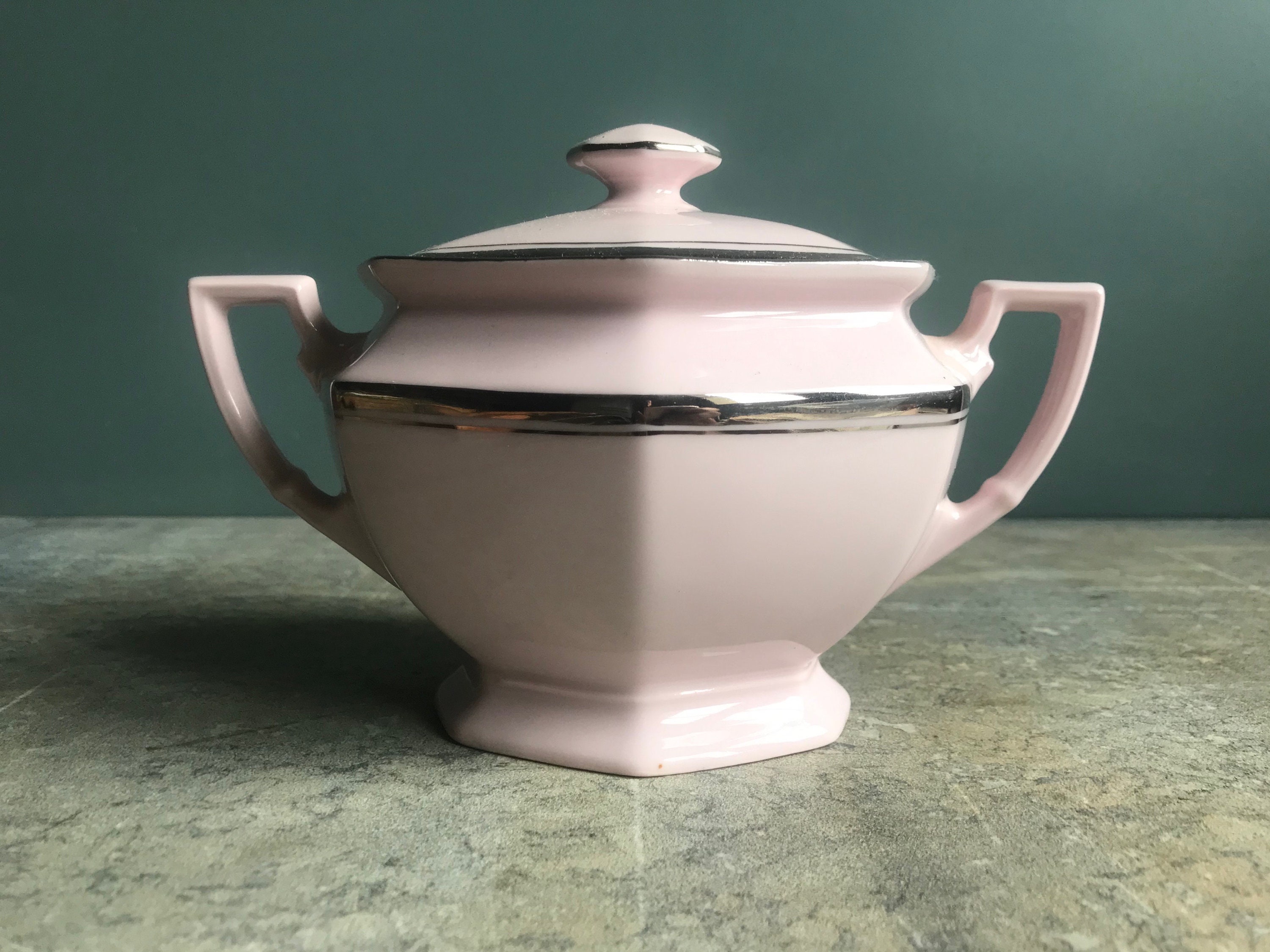 Un Rose Tchèque Vintage, Plat Lidded, de Sucre, Sucre