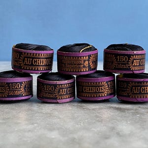 7 carretéis de linha de linho francesa vintage preta, linha muito resistente, fil au Chinois