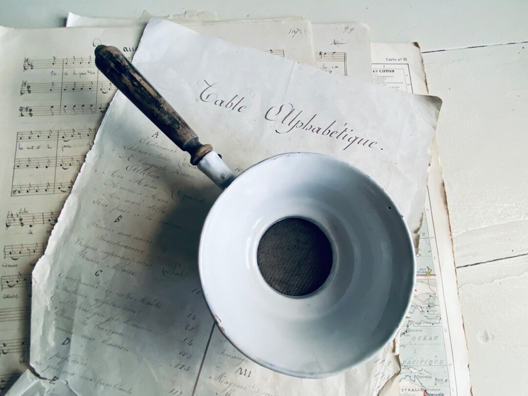 A Vintage French Enamel Sieve, White and Blue, Small Vintage Sieve Etsy