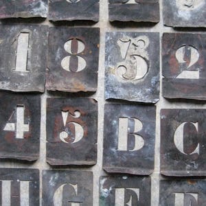 vintage french copper stencils, zinc stencils, alphabet, numbers, pochoirs, home decor image 1